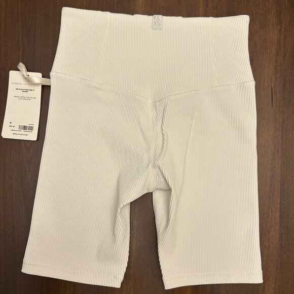 NWT Athleta + Alicia Keys Elation Ribbed Bike Shorts Cream Color Size Medium - Picture 2 of 16